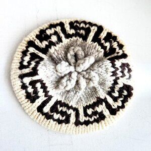 Vintage Hand Knit Wool Chunky Knit Beret Hat L